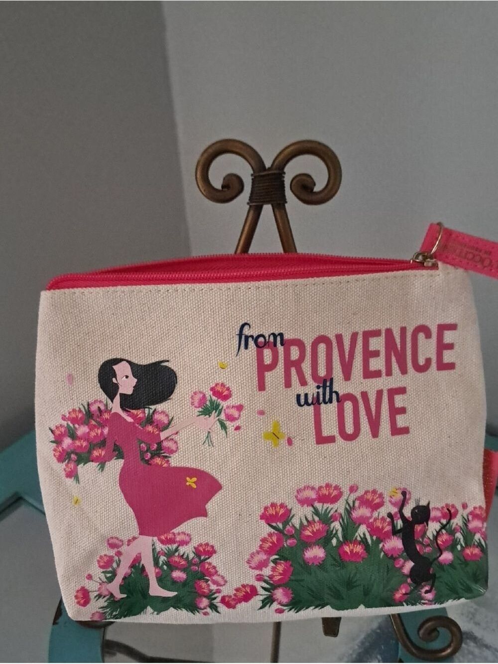 L'OCCITANE From Provence With Love Pink Cotton Floral Cosmetic Pouch zip bag